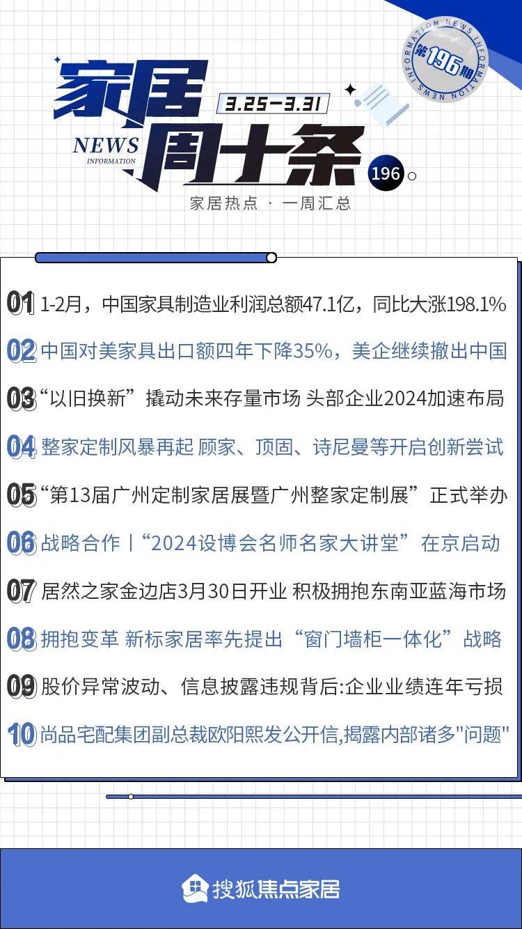 周十条丨前两月家具制造业利润大涨1981%、2024广州定制家居展举办…(图1)